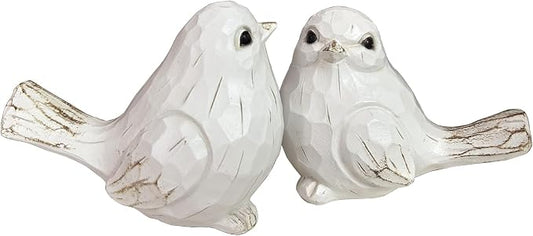 Set of 2 White Bird Decor for Home Decor, Farmhouse Bird Decor Bird Statue Sculpture - Decorative Carved Rustic Distressed Animal Bird Decor Ornaments - Collectible Bird Figurine | Spring