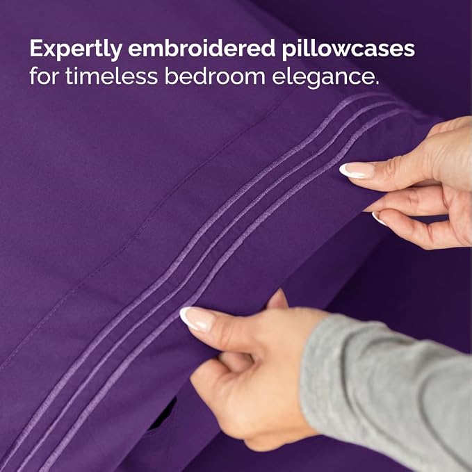 Flex Top Split Head King 4 Piece Sheet Set - Ultra-Soft, Breathable & Cooling Bed Sheets Set - Hotel Luxury Bedding for Women & Men w/ Deep Pockets - Wrinkle Free & Fade Resistant - Oeko-Tex - Purple