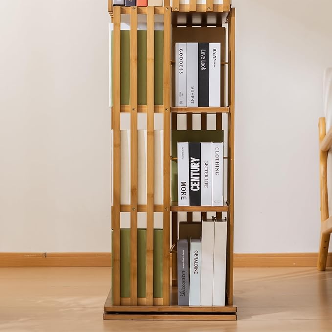 Bamboo Rotating Bookshelf Tower, 360° Spinning Bookcase, 6-Tier Narrow Floor Standing Storage Rack for Corner, Office, Room,Brown