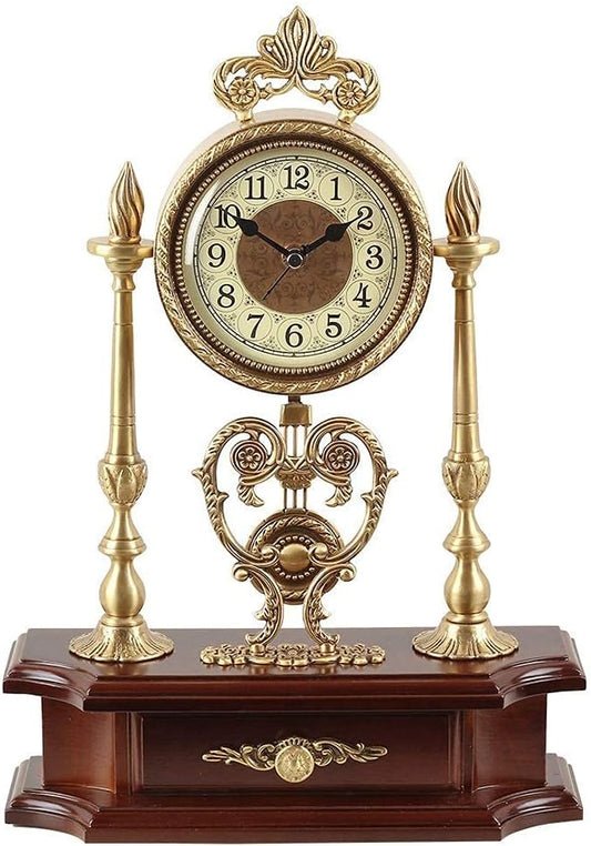 Silent Retro Mantel Clock - Classic Brass Pendulum Desk Clock for Home Decoration, Vintage Table Clock for Living Room, Office, and Bedroom - Elegant Timepiece