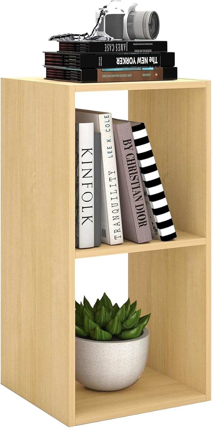 2 Cube Shelf with Anti-Tipping Kits + Reversible Open Back Bookcase, Multi Layer and Multi Grid Partition Layout (Oak 11in)