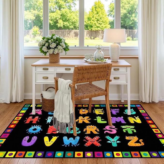 Alphabet Monster Area Rug for Kids 2'x3' Colorful ABC Learning Carpet Non Slip Educational Play Mat for Nursery Bedroom Playroom Classroom Entryway Living Room Home Decor