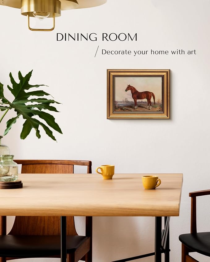 HUARCEY Gold Framed Vintage Wall Art for Living Room, Animals Painting Prints Shelf Decor for Kitchen, Aesthetic Bedroom Wall Art, Best Gifts for Friends or Family - Ferghana horse 10L x 8W