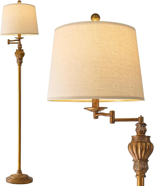 G-SAFAVA 61" Vintage Floor Lamp with 350° Adjustable Swing Arm, Gold Standing Lamp for Bedroom Living Room Nightstand Bedside Retro Farmhouse Mid Century Lamp Light Home Décor Office Gifts