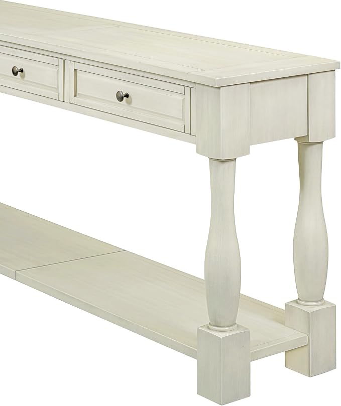 Merax LUMISOL 64 inch Long Console Sofa Table with 3 Drawers and Bottom Shelf, Hallway Table Entryway Table for Living Room, Easy Assembly (Antique White).