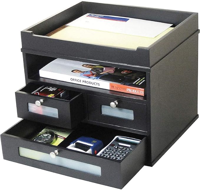 Victor Wood Midnight Black Collection, Tidy Tower Desktop Organizer, Black, (5500-5)
