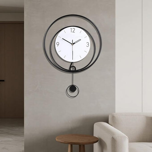 Decorative Wall Clock,Silent Non-Ticking Quality Quartz Movement Battery Operated with Pendulum, Large Wall Clocks for Living Room Kitchen Home Bathroom Bedroom Wall Decor,16x20inch(White)
