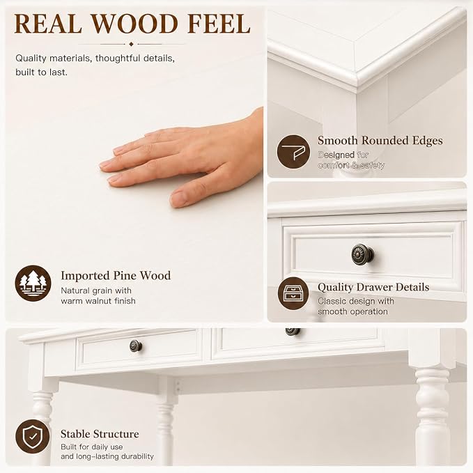 Solid Wood Desk with Drawers, Walnut Writing Desks, Small Computer Desk for Small Spaces, Gaming Study Home Office Desks for Work, Student PC Desk for Bedroom, Escritorios para Cuartos