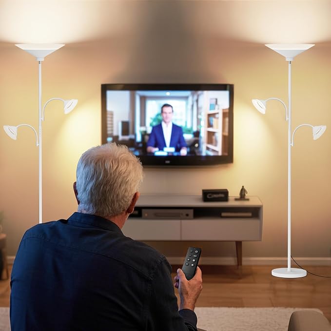 SIBRILLE 3 Way Torchiere Floor Lamp - 42W Dimmable LED Tree Standing Lamp with Remote, 2300LM, Color Changing, 72" Tall Bright Floor Lamp for Living Room Bedroom Office
