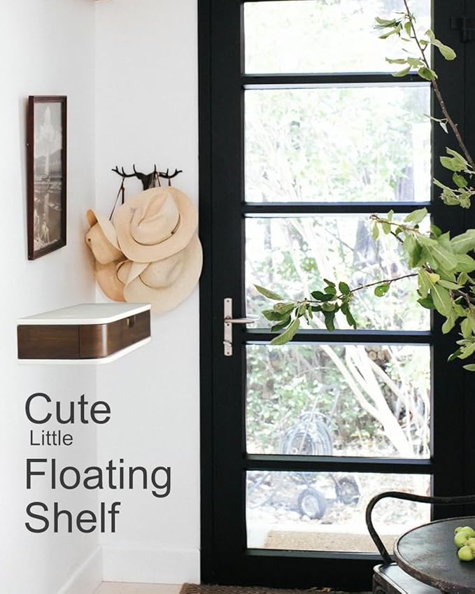 Floating Shelf with Drawer - Floating Drawers for Wall - Wall Shelf with Drawer for Living Room,Office - Walnut Floating Shelves 10 Inches Deep with Pull Out Drawer