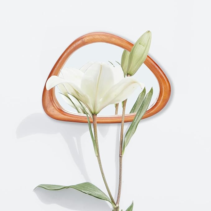 MAGFLERUM Irregular Wall Mirror, 15 * 10 inch Asymmetrical Wood Mirrors, Small Wall Mirror, Hanging Vertically and Horizontally. Mirrors for Wall Decor (Red Walnut)