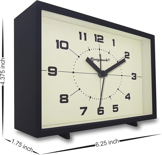 Analog Alarm Clock, 6 inch Silent Non Ticking Small Clock with Night Light, Battery Operated Simply Design for Bedroom, Bedside, Living Room, Room Decor, Desk, Table (Black)