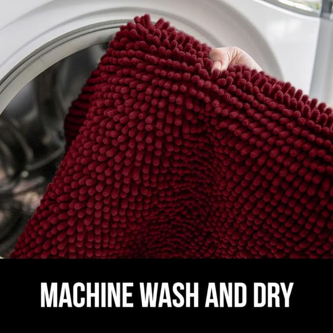 GORILLA GRIP Bath Rug Mat, Thick Soft Absorbent Chenille, Quick Dry Microfiber Mats, Rubber Backing Washable Shower Floor Rugs, US Designed Bathroom Bathmat Home Decor Accessories, 24x17, Burgundy