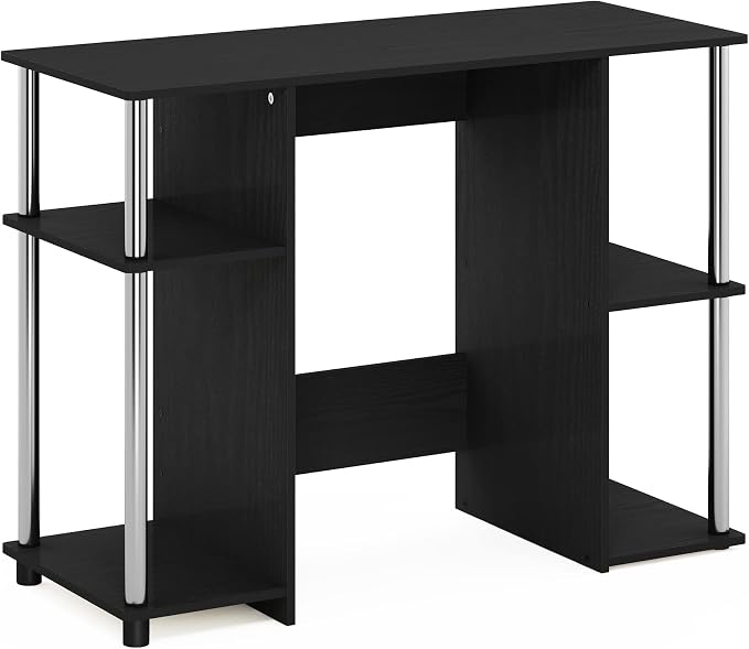 Furinno Jaya Computer Study Desk, Americano/Stainless Steel