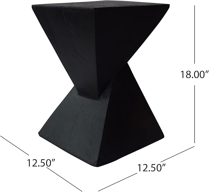 ø12.5'' Square Hourglass Side Table End Table for Living Room, Modern Retro Style, Magnesium Oxide & Light Weight for Indoor & Outdoor, No Assembly, Wood Grain, Black