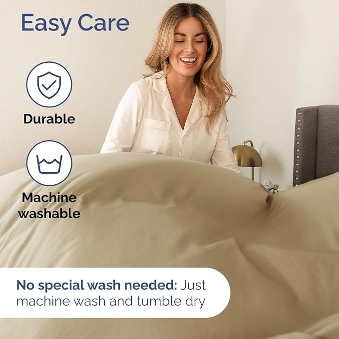Cal King Size 4 Piece Sheet Set - Comfy Breathable & Cooling Sheets - Hotel Luxury Bed Sheets for Women & Men - Deep Pockets, Easy-Fit, Extra Soft & Wrinkle Free Sheets - Beige Oeko-Tex Bed Sheet Set