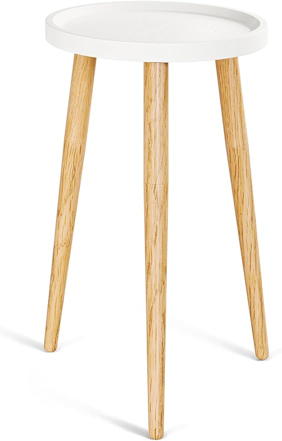Plant Stand Indoor, Wood Mid Century Indoor Plant Stand, Tall Plant Stands for Flower Pot, Modern Round Plant Table, Small Side End Table with Raised Design, 1 Pack, White, 11.7''x18.8''