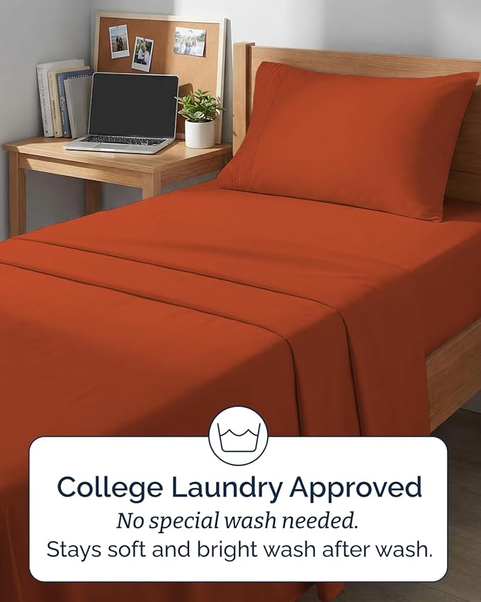 Twin XL Size 3 Piece Sheet Set - Comfy Breathable & Cooling Sheets - Hotel Luxury Bed Sheets for Women & Men - Deep Pockets, Easy-Fit, Soft & Wrinkle Free Sheets - Terracotta Oeko-Tex Bed Sheet Set