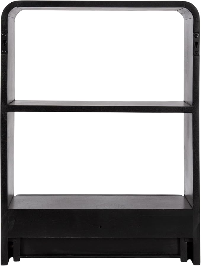 Kate and Laurel Kato Modern Wall Shelf with Drawer; 18 x 24; Black; Decorative Over The Toilet Shelf for Use as Bathroom Storage or Living Room Display Shelf