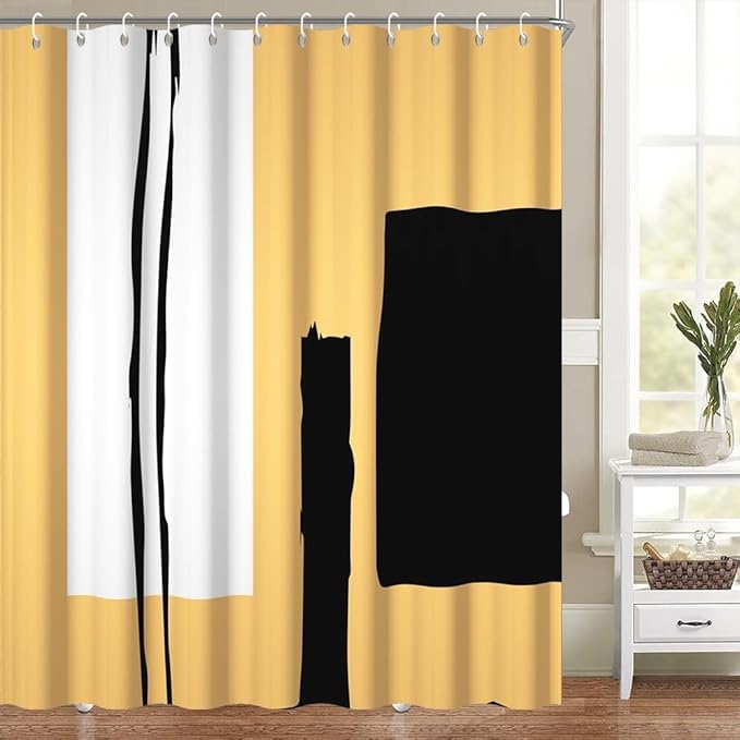 Abstract Geometric Shower Curtain for Bathroom Modern Minimalist Neutral Bathroom Decor Set Black and Tan Bathtub Curtains for Hotel Machine Washable Waterproof Polyester Fabric with Hooks 72x84 Inch
