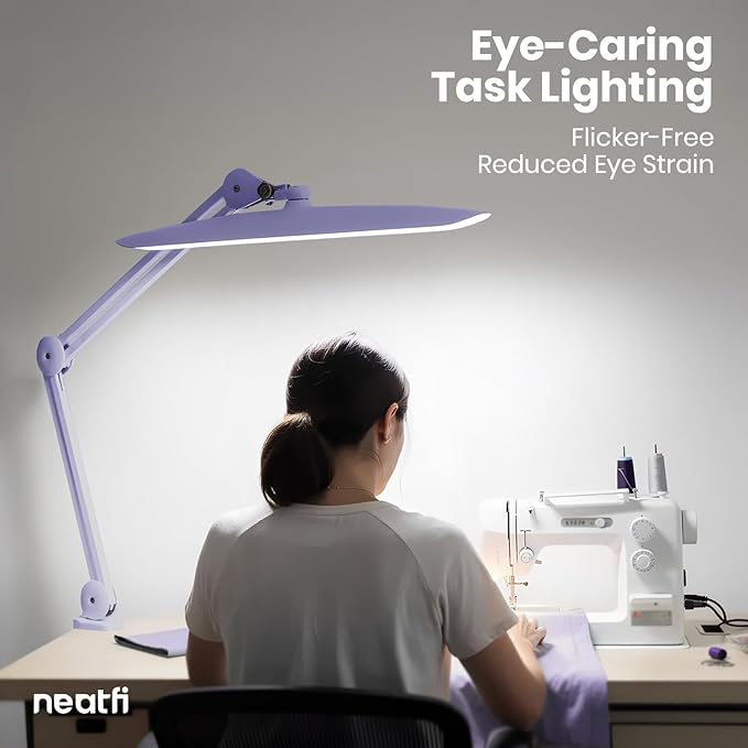 Neatfi XL Nail Desk Lamp with Clamp, 2200 Lumens, 20-Inch Wide Head, Dimmable 4 Levels, 6500K, LED Task Light for Manicure Table, Crafts, Workbench, Office (Non-CCT, Lavender)