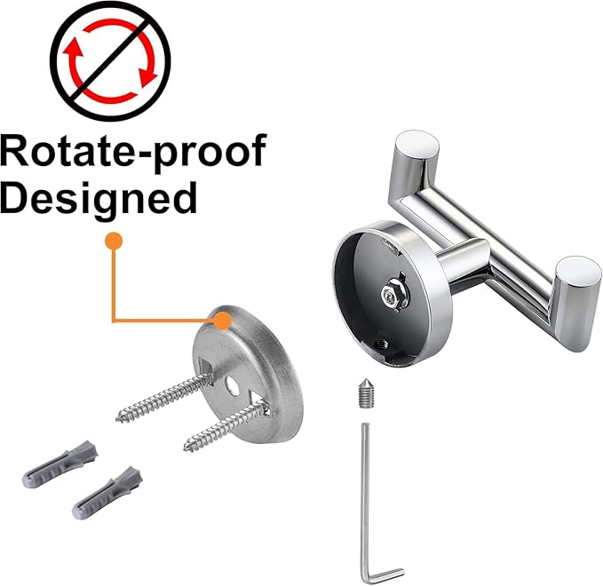 Towel Hooks for Bathrooms, Polished Chrome Towel Hook for Kitchen Bathroom, SUS304 Stainless Steel Coat Hook, Heavy Duty Double Towels Holder Hooks for Hanging Towels, Coats,Clothes,Wall Mount, 1 Pack