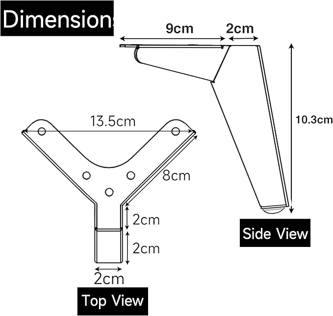 Metal Table Legs Bench Legs, Heavy Duty Square Tube Desk Legs Furniture Legs for Coffee/Dining/Side Table (Triangle, 4“)