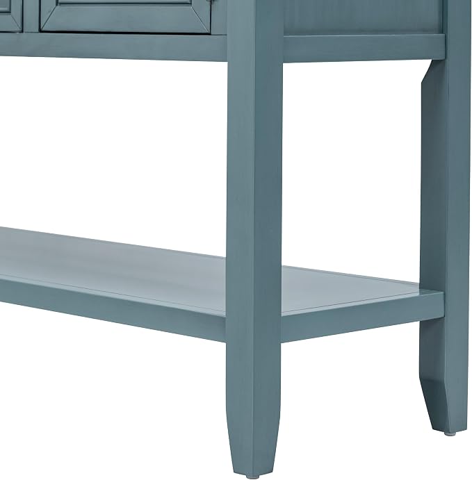 Merax Farmhouse Sideboard and Buffet Storage Cabinet Console Table with 4 Small Drawers, 2 Cabinet and Bottom Shelf (Dark Blue)
