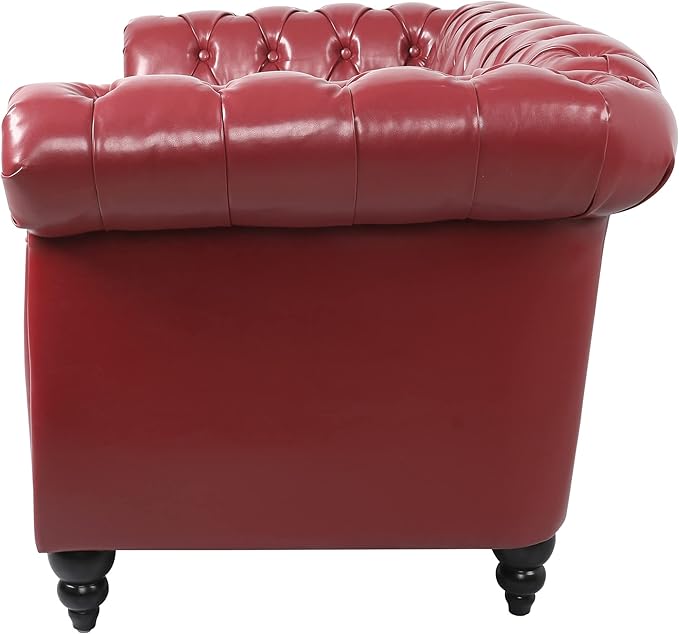 LEVNARY Leather Sofa, Chesterfield Tufted Upholstered 2 Seater Couch, Modern Loveseat Couch Classic Furniture for Living Room Bedroom (Wine Red)