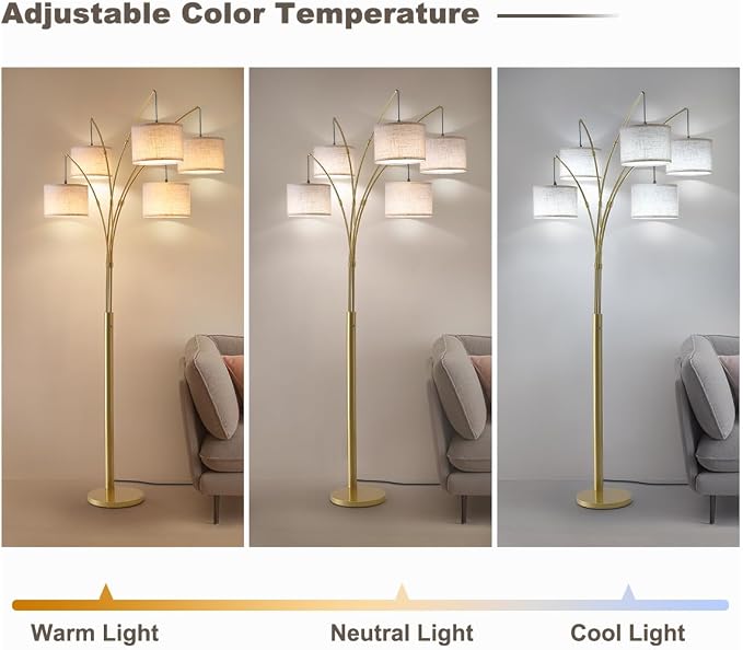 Gold Floor Lamps for Living Room, 4000LM Super Bright Arc Floor Lamp with Remote Control, Large Tall Floor Lamps with Stepless Dimmable, 80" Mid Century Tree Floor Lamp for Bedroom, Office
