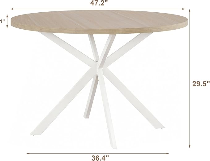 ChooChoo 47.2 Inch Round Dining Table for 4, Farmhouse Wood Kitchen Table, Circle Dinner Table for Kitchen & Dining Room, Natural Oak&White