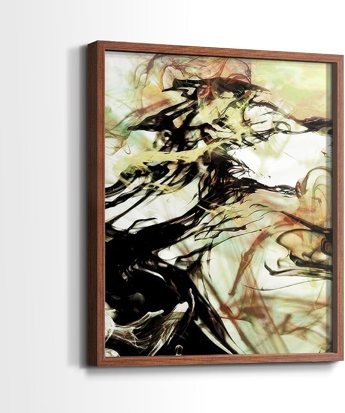 Renditions Gallery Set of 2 Peel & Stick Framed Prints, Abstract Wall Art, Vaping Smoke Design Wall Decor, Re-Stickable - Ready to Hang - 11"x14" - Walnut Frame LT588