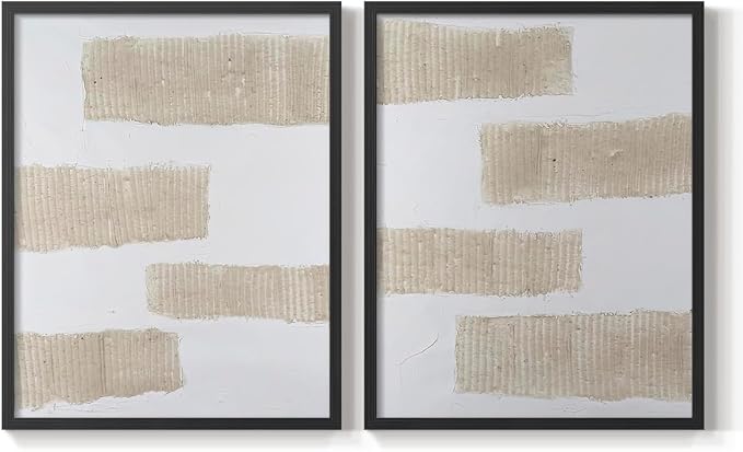 Renditions Gallery Set of 2 Peel & Stick Framed Prints, Modern Abstract Wall Art, Textured Brush Strokes Wall Decor, Re-Stickable - Ready to Hang - 22"x28" - Black Frame LT588