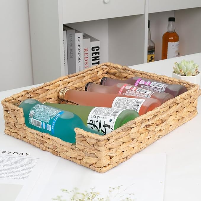 Water Hyacinth Letter Tray, Wicker Desk Tray, Woven Desk Organizer, A4 Paper, Document, File, Mail, Magazine Storage Basket for Office, Classroom, Home Desktop