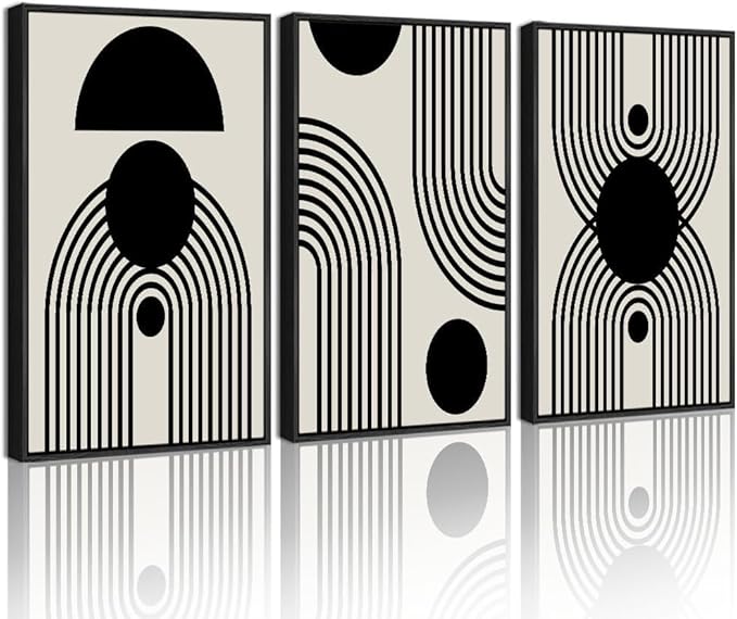Drsoum Black and White Abstract Framed Wall Art Decor Duotone Minimal Dark Brush Stroke Prints Shapes Illustrations Modern Art Decorative Ready To Hang - 11x14in Black Framed