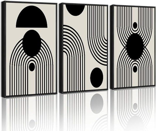 Drsoum Black and White Abstract Framed Wall Art Decor Duotone Minimal Dark Brush Stroke Prints Shapes Illustrations Modern Art Decorative Ready To Hang - 11x14in Black Framed