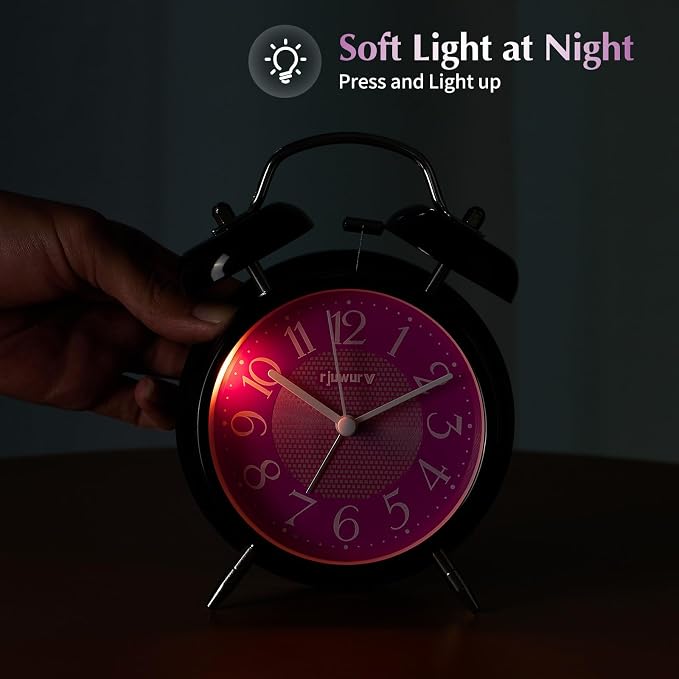 rjuwurv 4" Loud Alarm Twin Bell Alarm Clock, Night Light, Desk Clock Table Alarm Clock Bedroom Alarm Clock(Sweet Cool)