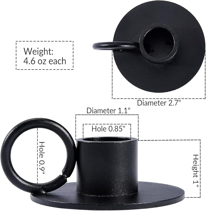 4PCS Black Taper Candle Holders with Round Handle, Matte Iron Candlestick Holders Centerpieces for Home Decoration, Wedding Anniversary, Party, Housewarming Gifts.