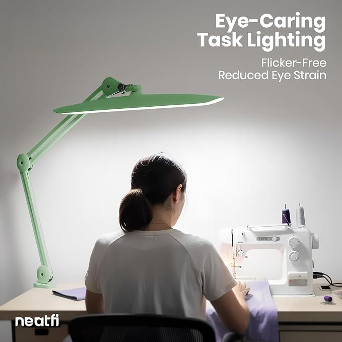 Neatfi XL Nail Desk Lamp with Clamp, 2200 Lumens, 20-Inch Wide Head, Dimmable 4 Levels, 6500K, LED Task Light for Manicure Table, Crafts, Workbench, Office (Non-CCT, Midnight Green)