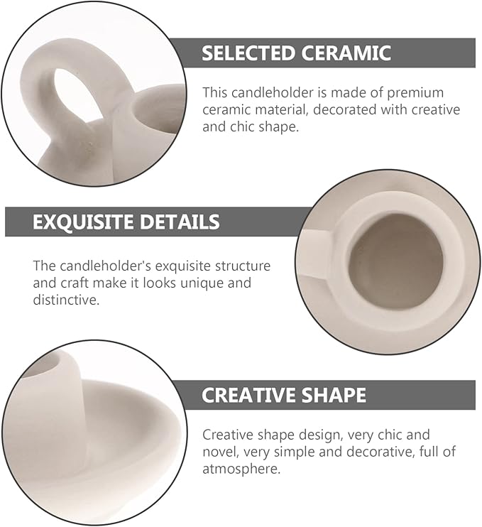 DOITOOL 2Pcs Ceramic Candle Holder Candlestick Holder with Handle, Taper Candle Stand Candlelight Stand Holder Decorative Candle Display Holder for Desktop Dining Room Home Decoration Display (White)