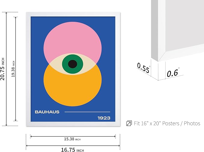 Poster Master Bauhaus Poster - Eye Print - Layered Circles ART - Graphic Design - Geometric Style - Chic Boho ART - Mid Century Modern - Living Room or Bedroom Decor - 16x20 White Framed