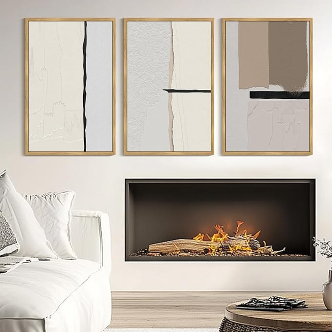 KUVIOKE Neutral Abstract Framed Wall Art Beige Mid Century Textured Wall Decor Minimalist Modern Illustrations Art Print for Living Room Bedroom 24x36in (Natural Framed)