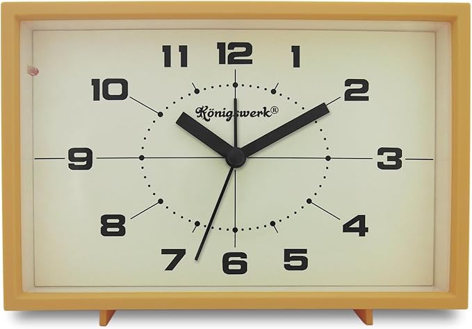 Analog Alarm Clock, 6 inch Silent Non Ticking Small Clock with Night Light, Battery Operated Simply Design for Bedroom, Bedside, Living Room, Room Decor, Desk, Table (Yellow)