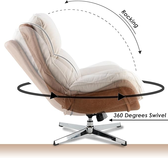Set of 2 Modern Swivel Accent Chair, Comfy Upholstered Linen Fabric Lounge Chair Sofa Chair with High Backrest, Rocking Chair for Living Room Bedroom, Beige