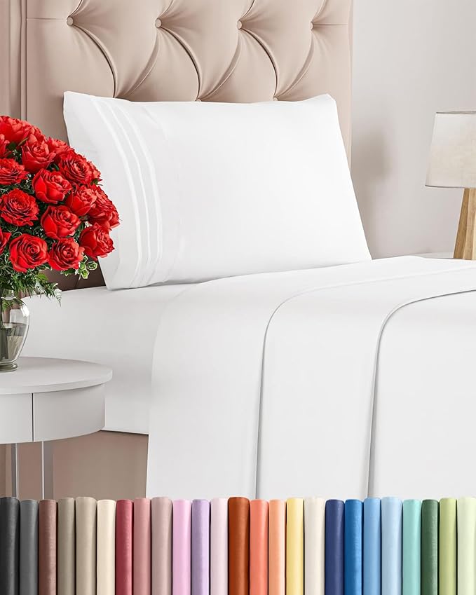 Twin Size 3 Piece Sheet Set - Comfy Breathable & Cooling Sheets - Hotel Luxury Bed Sheets for Women & Men - Deep Pockets, Easy-Fit, Extra Soft and Wrinkle Free Sheets - White Oeko-Tex Bed Sheet Set
