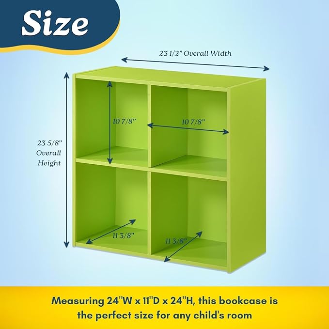 Kings Brand Furniture George 4-Cube Storage Organizer, 2-Tier Bookcase with Wood Shelves for Living Room, Bedroom, Nursery, or Home Office (Green, 2-Pack)