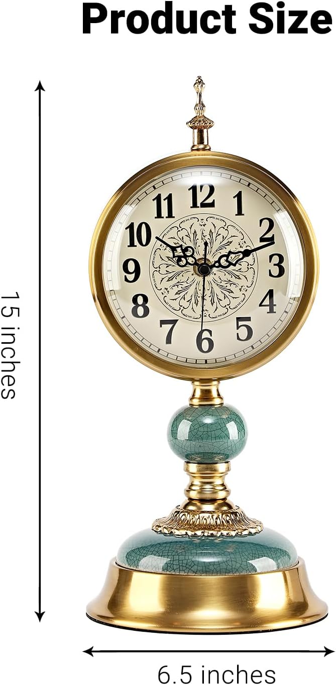 BRONVIA amusediy 6-Inch Vintage Mantel Clock, Antique Desk Clock, Retro Anniversary Clock with Metal and Ceramic Body, Silent Table Clocks for Fireplace,Easy to Read DéCor Clocks for Living Room.