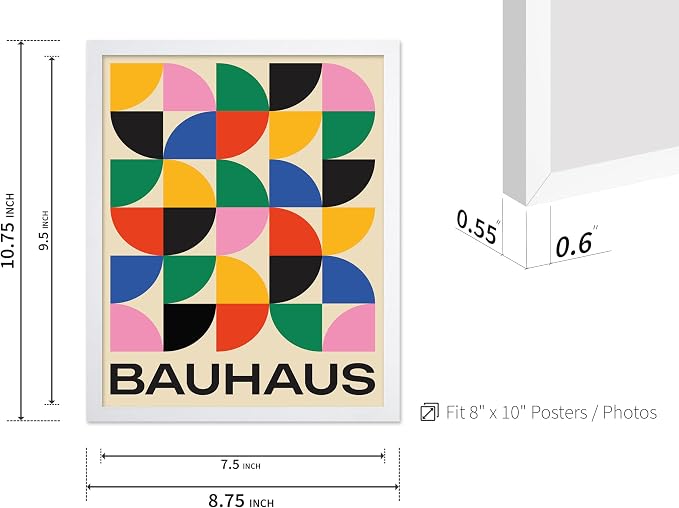 Poster Master Bauhaus Poster - Triangles Print - Geometric ART - Abstract ART - Graphic Design Style - Chic Boho - Mid Century Modern - Living Room or Bedroom Decor - 8x10 White Framed