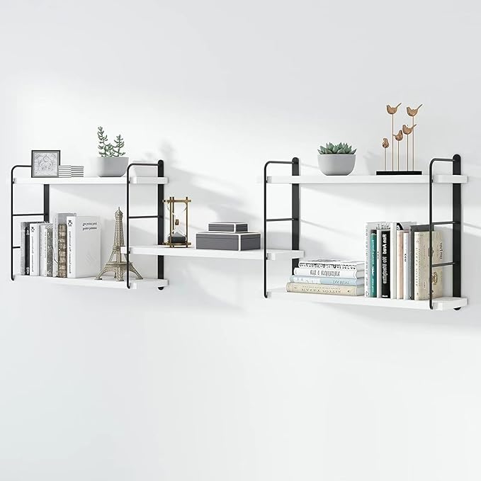 MXCSE Wall Shelves, Wall Mounted Bookshelves, DIY Floating Shelves for Wall, Wood Hanging Book Shelves for Room, Bedroom, Living Room, Easy Installation (White, 50W x 17H)