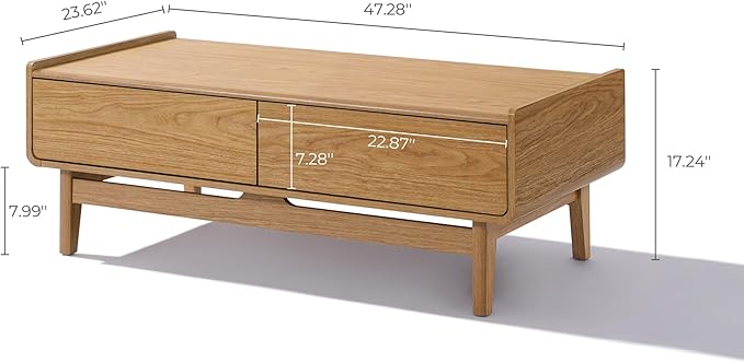 LuxenHome Coffee Table with Storage, 47" Mid Century Modern Summer Oak Wood Center Table for Living Room, Wooden Space-Saving Rectangular Accent Storage Table for Home, Office